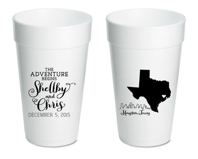 The Adventure Begins Houston Skyline Foam Cups #1227
