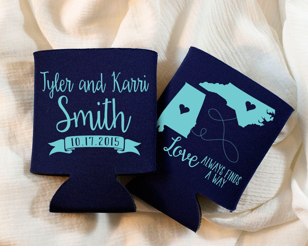State to State Wedding Can Cooler Design #1227