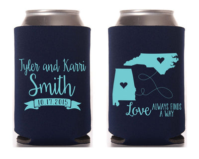 State to State Wedding Can Cooler Design #1227