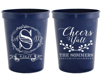 Cheers Ya'll Monogrammed Stadium Cups #1243