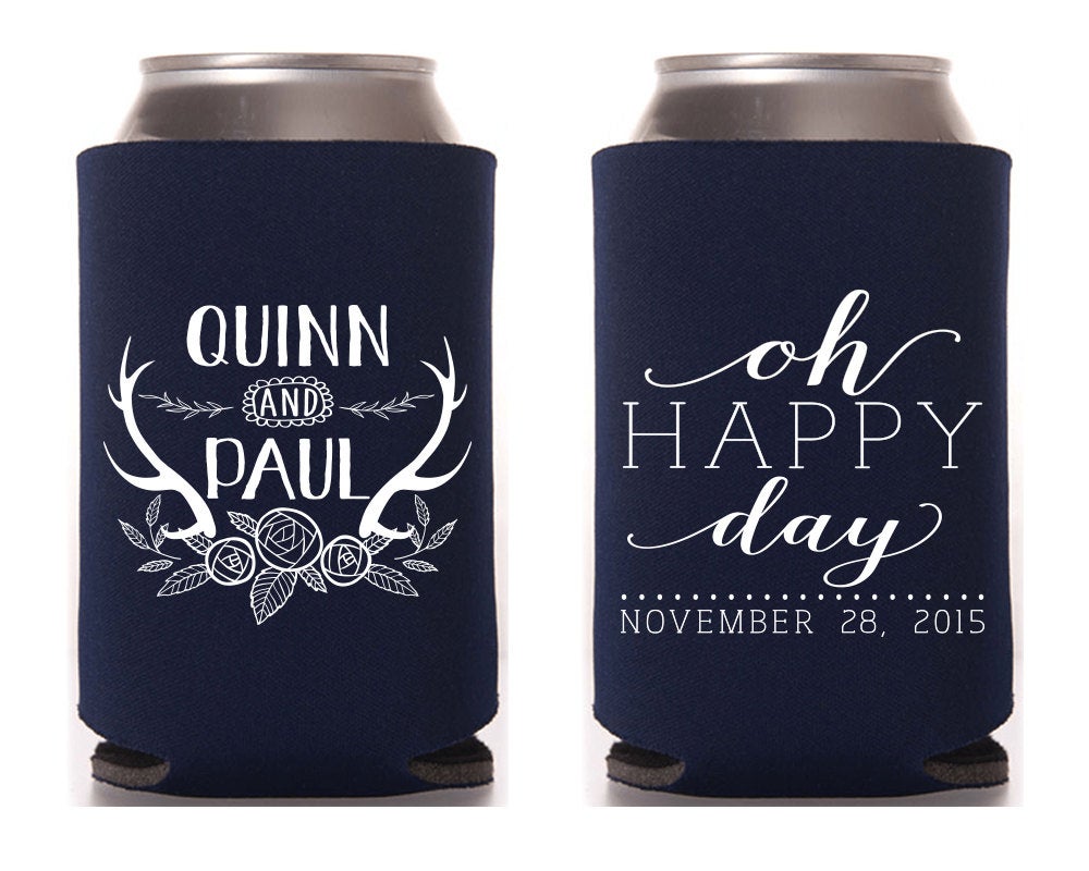 Oh Happy Day Rustic Wedding Can Coolers #1267