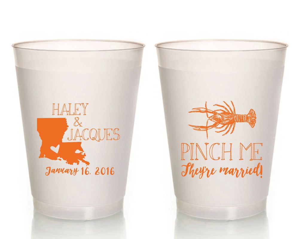 Louisiana Wedding Frosted Cups Pinch Me Their Married Crawfish NOLA Reception Cups 16oz 1339