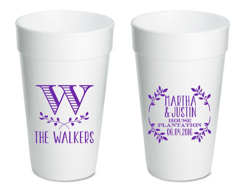 Custom Wreath Monogrammed Foam Cups #1055