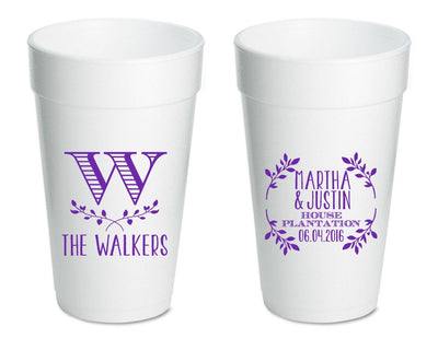 Custom Wreath Monogrammed Foam Cups #1055