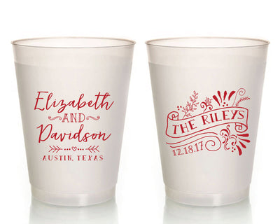 Floral Name Banner Wedding Frosted Plastic Cup Design #1367