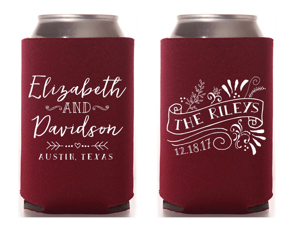 Floral Wedding Last Name Can Coolers #1367