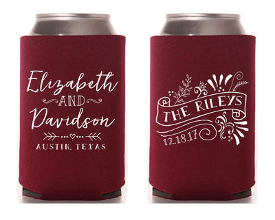 Floral Wedding Last Name Can Coolers #1367