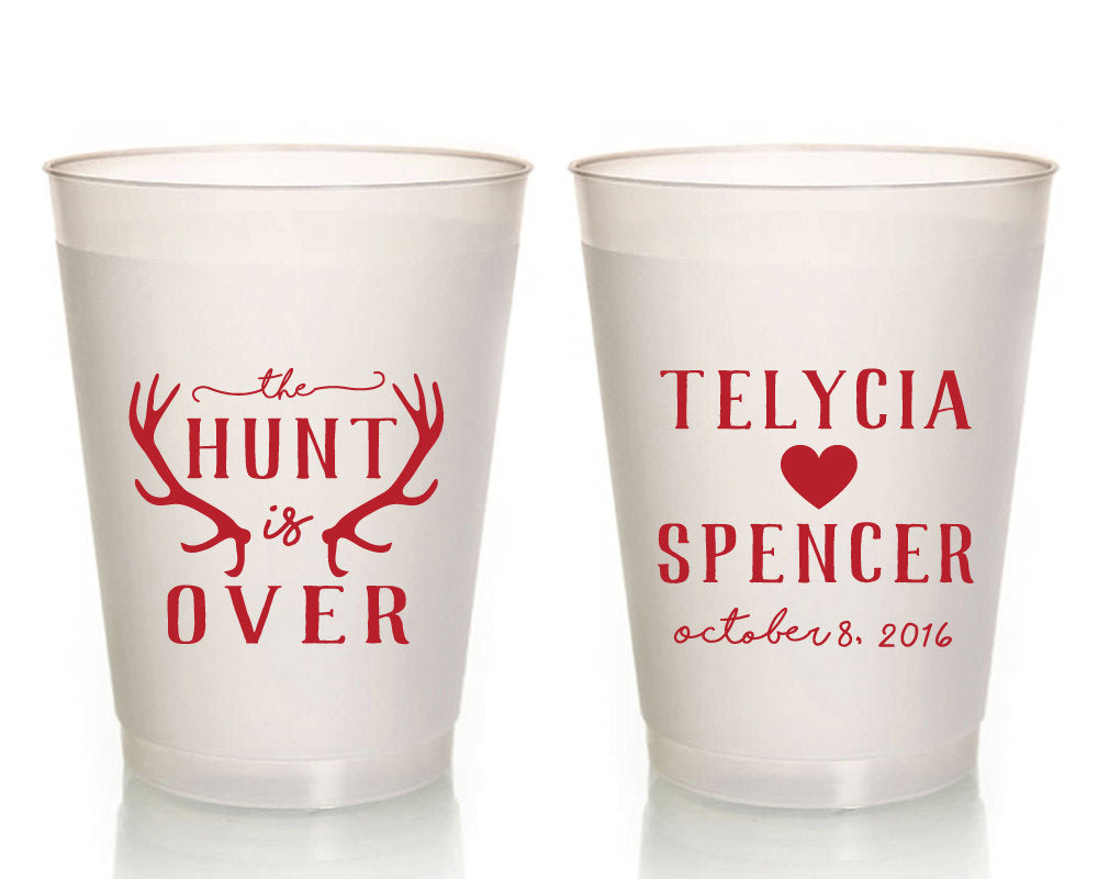 The Hunt is Over Rustic Wedding Frosted Cup Design #1366