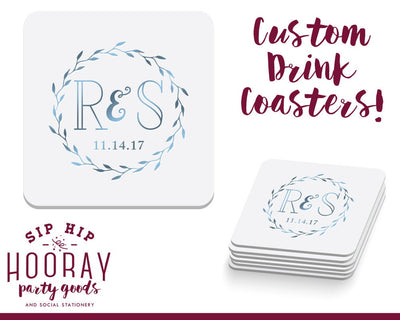Simple Geometric Letter Wreath Monogram Square Coasters #1162, #1322