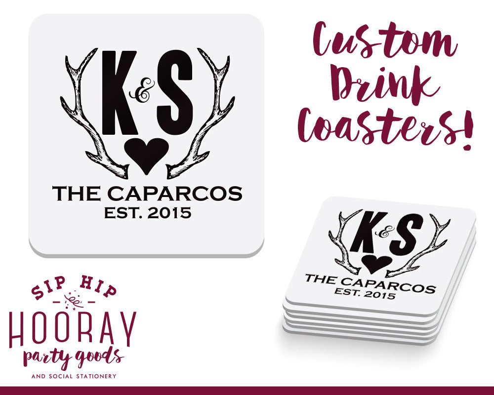 Rustic Antler Wedding Coasters Design #1303 #1041