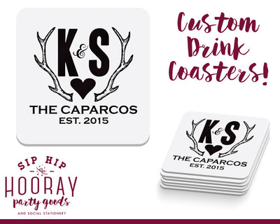 Rustic Antler Wedding Coasters Design #1303 #1041