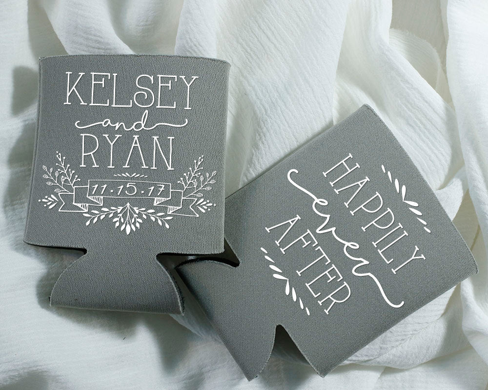 Happily Ever After Wedding Can Coolers Design #1377