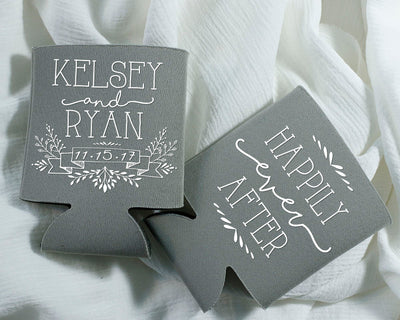 Happily Ever After Wedding Can Coolers Design #1377