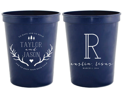 To Have and To Hold Rustic Antler Wedding Stadium Cups #1382