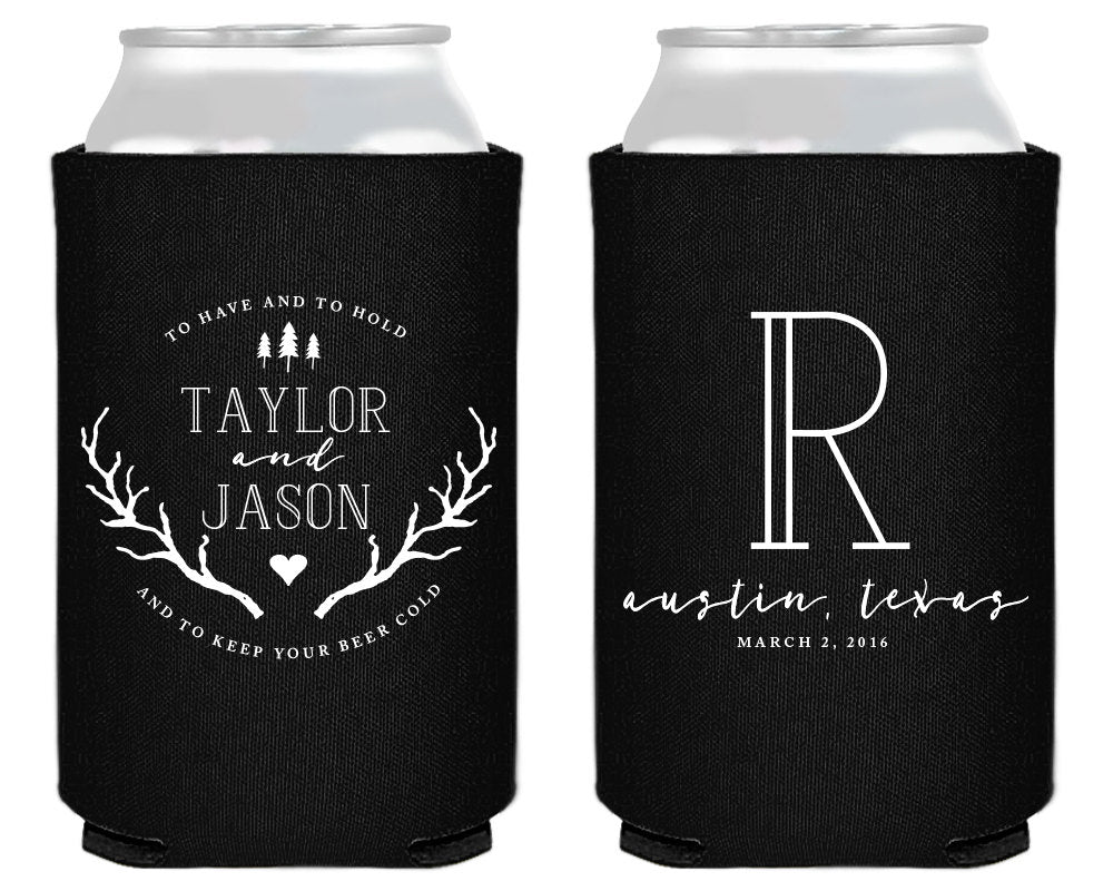 To Have and To Hold Rustic Wedding Can Cooler Design #1382