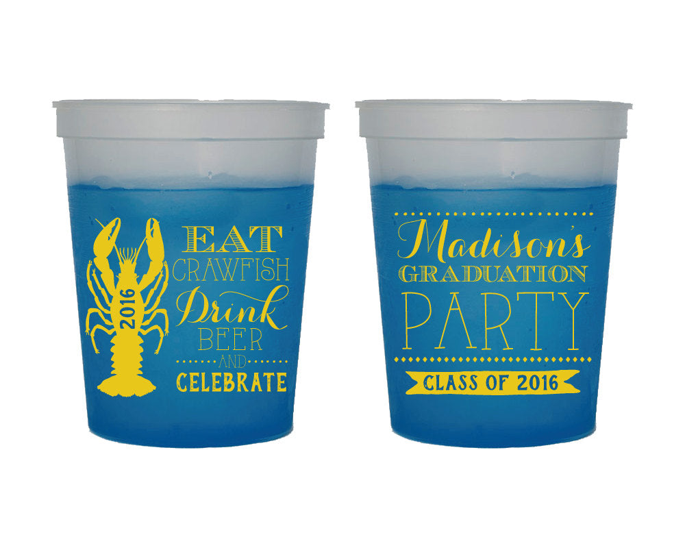 Crawfish Graduation Party Cups 16oz Color Changing Cups Eat Crawfish, Drink Beer, And Celebrate Gradation Favors 1395