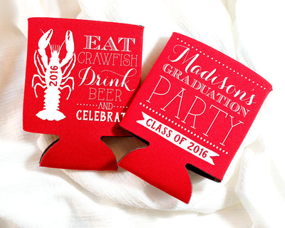 Personalized Crawfish Boil Graduation Party Can Coolers Eat Crawfish, Drink Beer, and Celebrate Graduation Can Hugger  1395