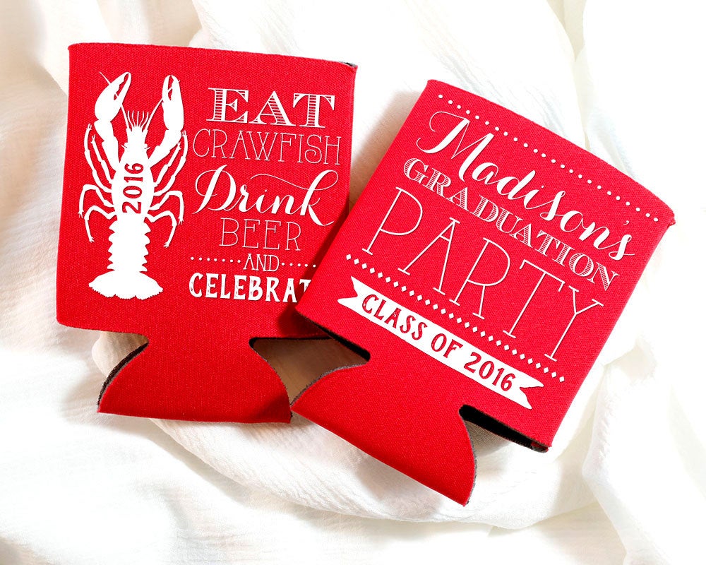 Eat Crawfish, Drink Beer and Celebrate Graduation Party Can Coolers Crawfish Boil Grad 1395