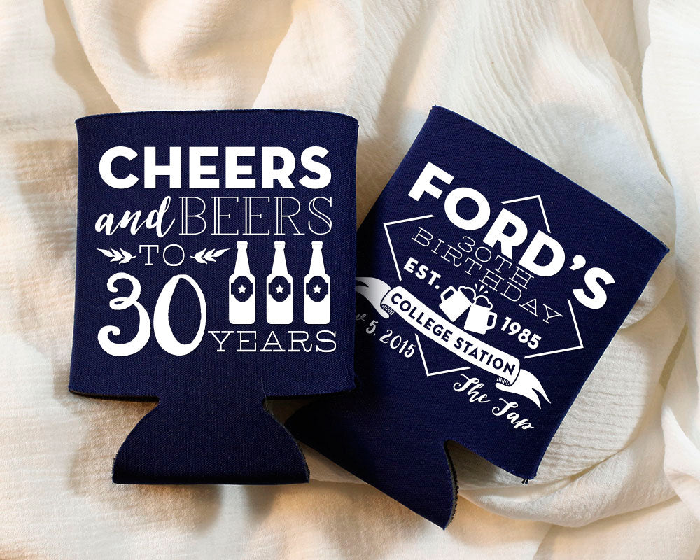 Cheers and Beers to 30 Years Birthday Can Cooler Design #1398