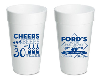 Cheers to 30 Years Birthday Foam Cup #1398