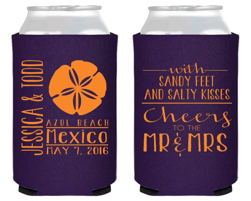 Sandy Feet Salty Kisses Beach Wedding Can Coolers #1402