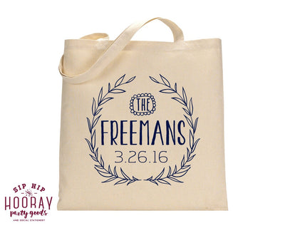 Last Name Wreath Tote Bags #1421
