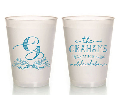 Custom Foral Wedding Monogram Frosted Cup Design #1422