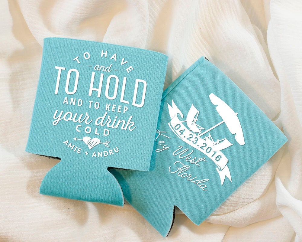 To Have and To Hold Beach Destination Wedding Can Coolers Design #1427
