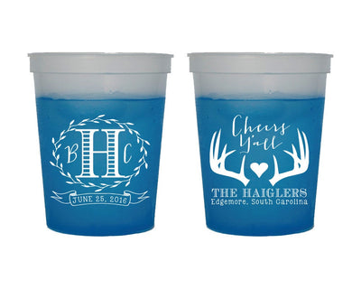 Cheers Ya'll Rustic Antler Wedding Color Changing Cups #1415