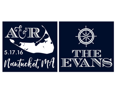 Nantucket Nautical Wedding Monogram Can Cooler Design #1432