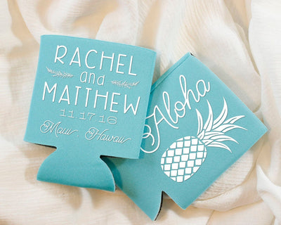 Aloha Pineapple Wedding Can Coolers #1450