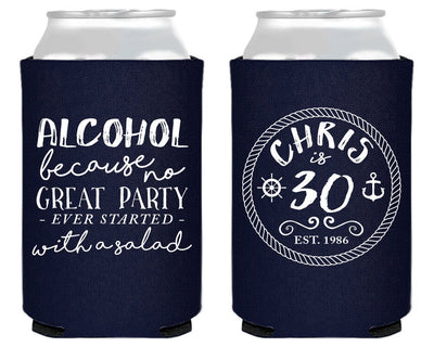No Great Party Started with a Salad | Nautical Birthday Can Cooler #1457