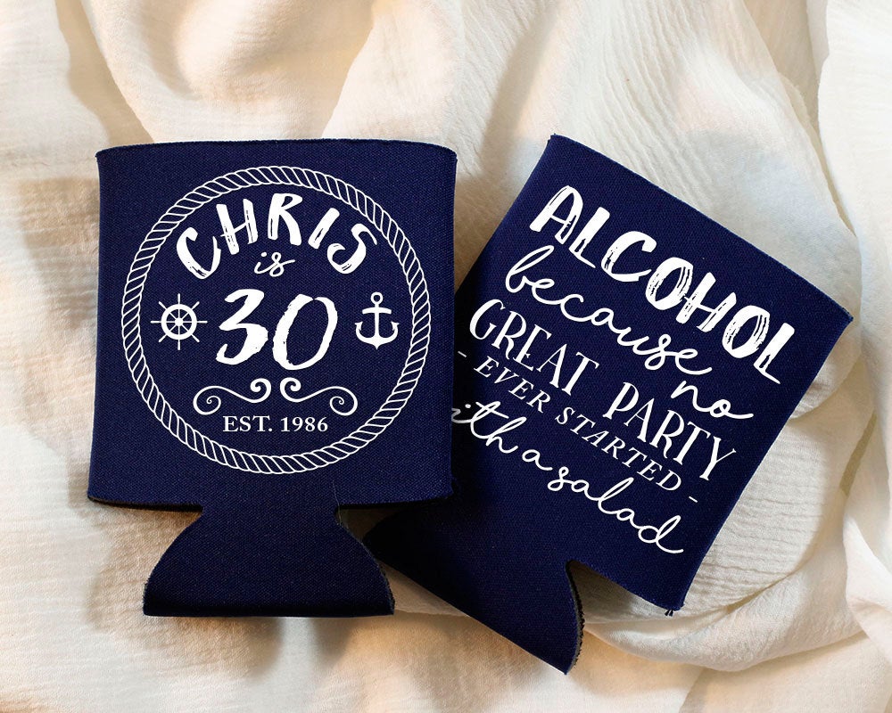 No Great Party Started with a Salad | Nautical Birthday Can Cooler #1457