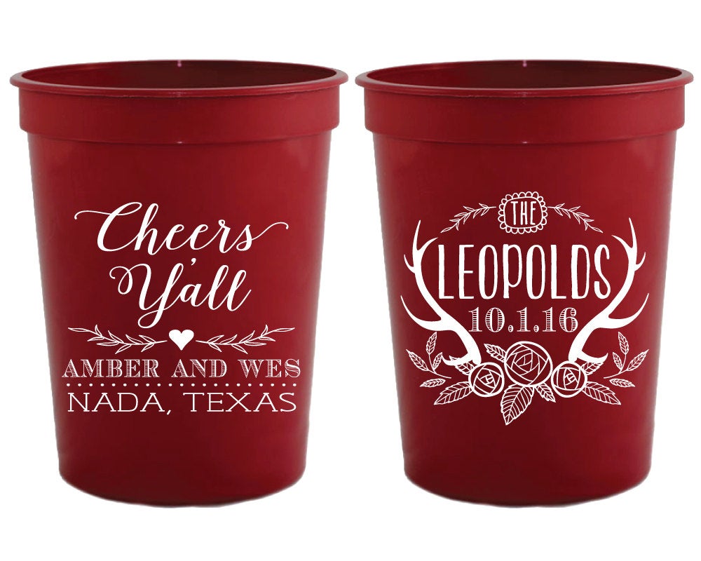 Cheers Y'all | Rustic Antler Wedding Stadium Cup #1461