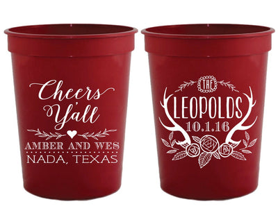 Cheers Y'all | Rustic Antler Wedding Stadium Cup #1461