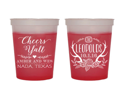 Cheers Ya'll Rustic Wedding Color Changing Cups #1461
