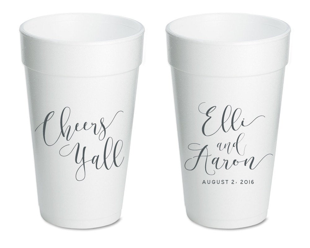 Cheers Ya'll Rustic Wedding Foam Cups #1416