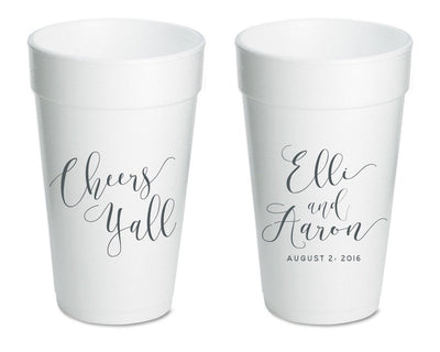 Cheers Ya'll Rustic Wedding Foam Cups #1416