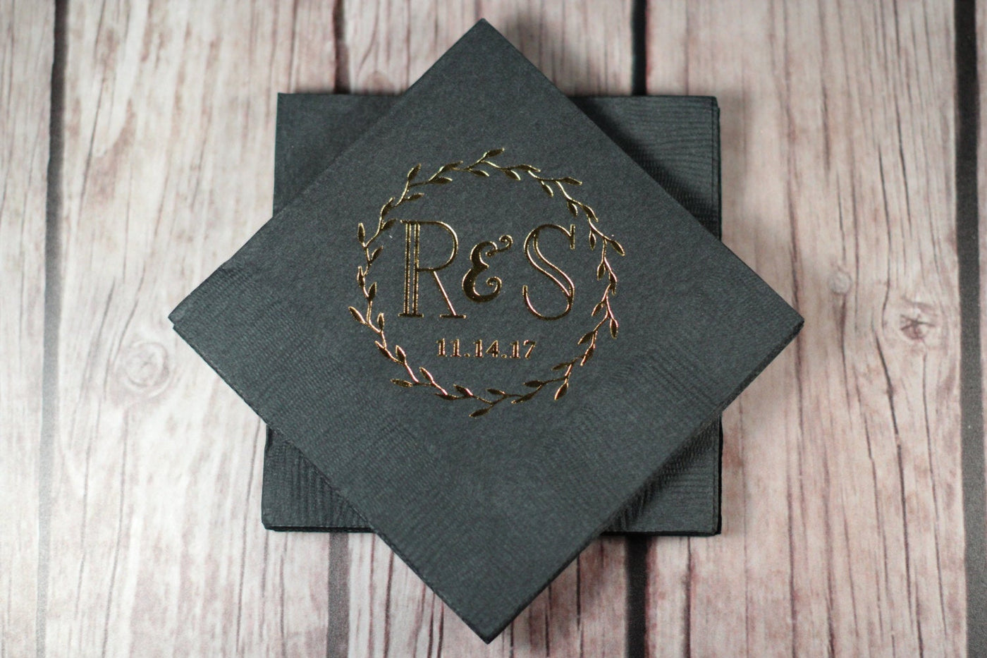 Simple Wreath Monogram Cocktail Napkin Design #1322