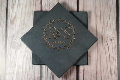 Simple Wreath Monogram Cocktail Napkin Design #1322