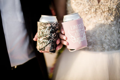 Oh Happy Day Rustic Wedding Can Coolers #1267