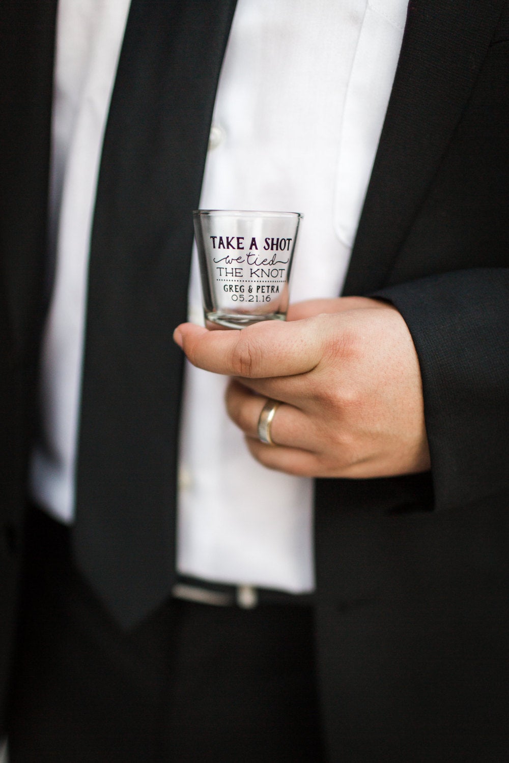 Take a Shot We Tied the Knot Wedding Shot Glass Design #1446