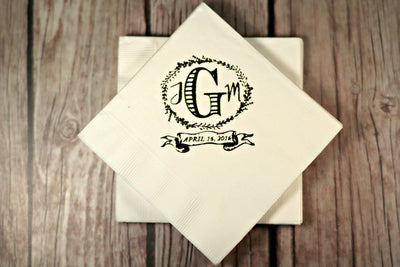 Custom Wedding Crest Cocktail Napkins Design #1024